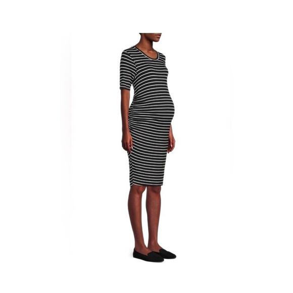 Time and Tru Maternity Short Sleeve Striped Dress Size M Scoop Neck Side Ruching - Picture 2 of 5